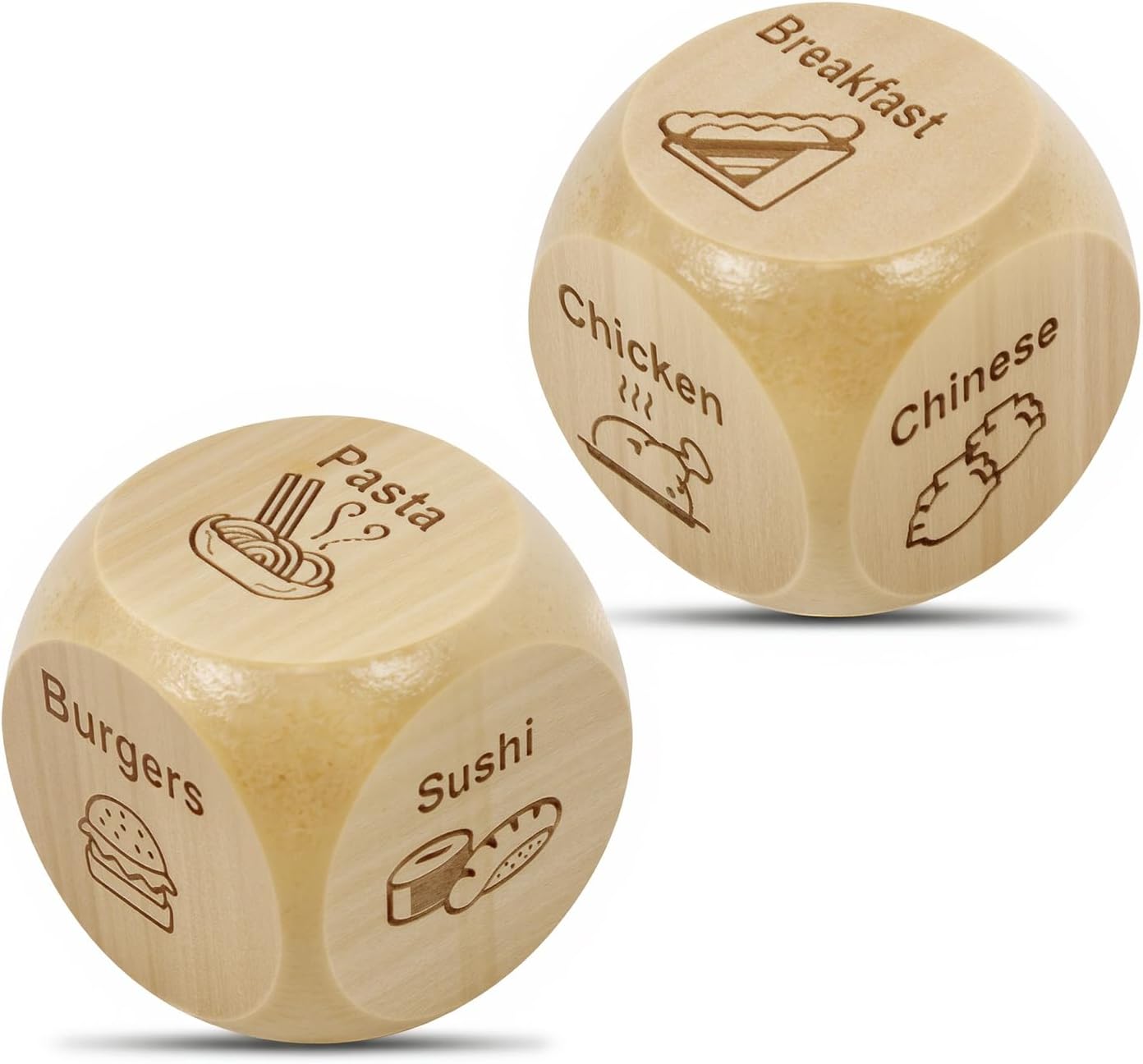 2 Pcs Wood Dice for Food Decision Games Date Night Dice Couples Gift for Him Her for Birthday Boyfriend Girlfriend Men Women Gifts (2pcs)