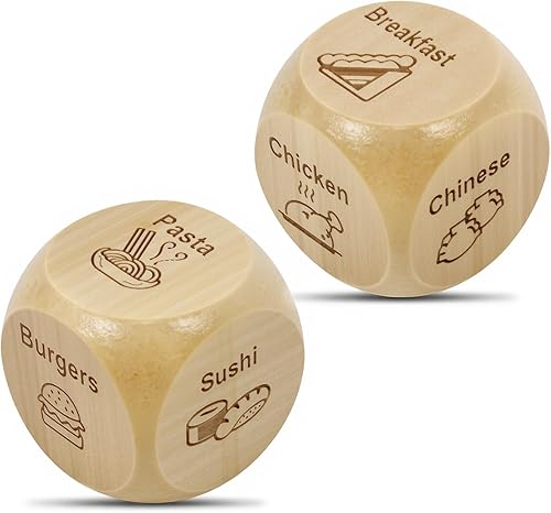 2 piezas de dados de madera para juegos de decisión de comida, dados para noche de citas, regalo para parejas, para él o ella, para cumpleaños,