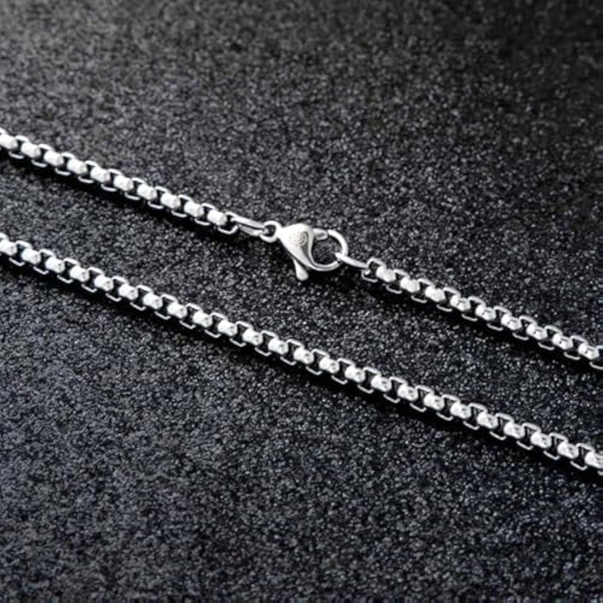 Men's 3mm Rounded Box Chain Stainless Steel Necklace, Adjustable