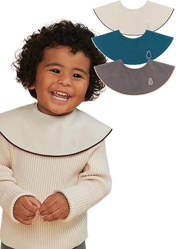 Miniatura 6 de Konny Juego de baberos para bebé, rotación de 360°, bandana suave y absorbente para niños y niñas, esenciales para bebés Baya roja, punto gris rosa,