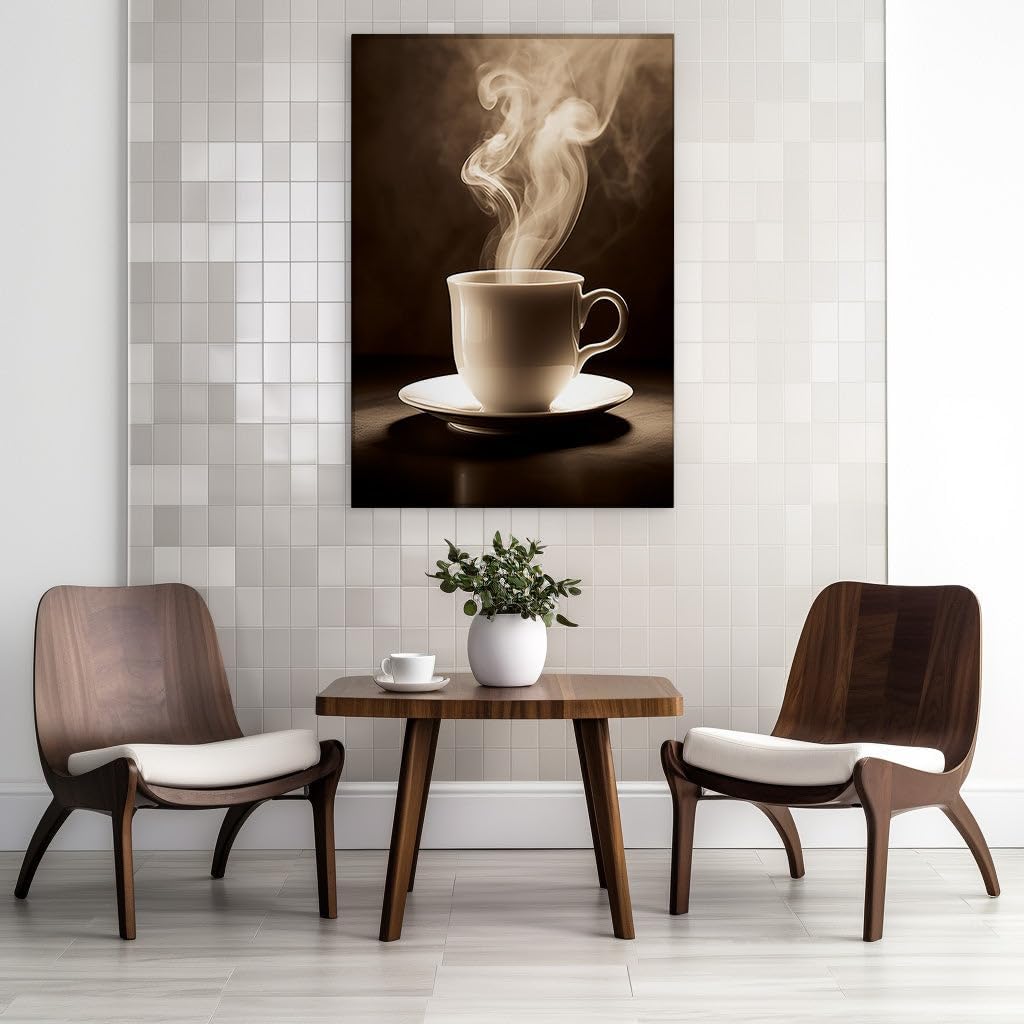 Canvas for Living room. Steamy Serenity � A Captivating Journey from Cup to Comfort, 27 x 18 inch Canvas Wall Art - Contemporary Masterpieces - Modern Home Decor