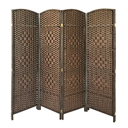Image of Panana Folding Splitter Screen Hand Made Wicker Room Divider Protective Screens,Various Size&Color (Brown, 4 Panel)