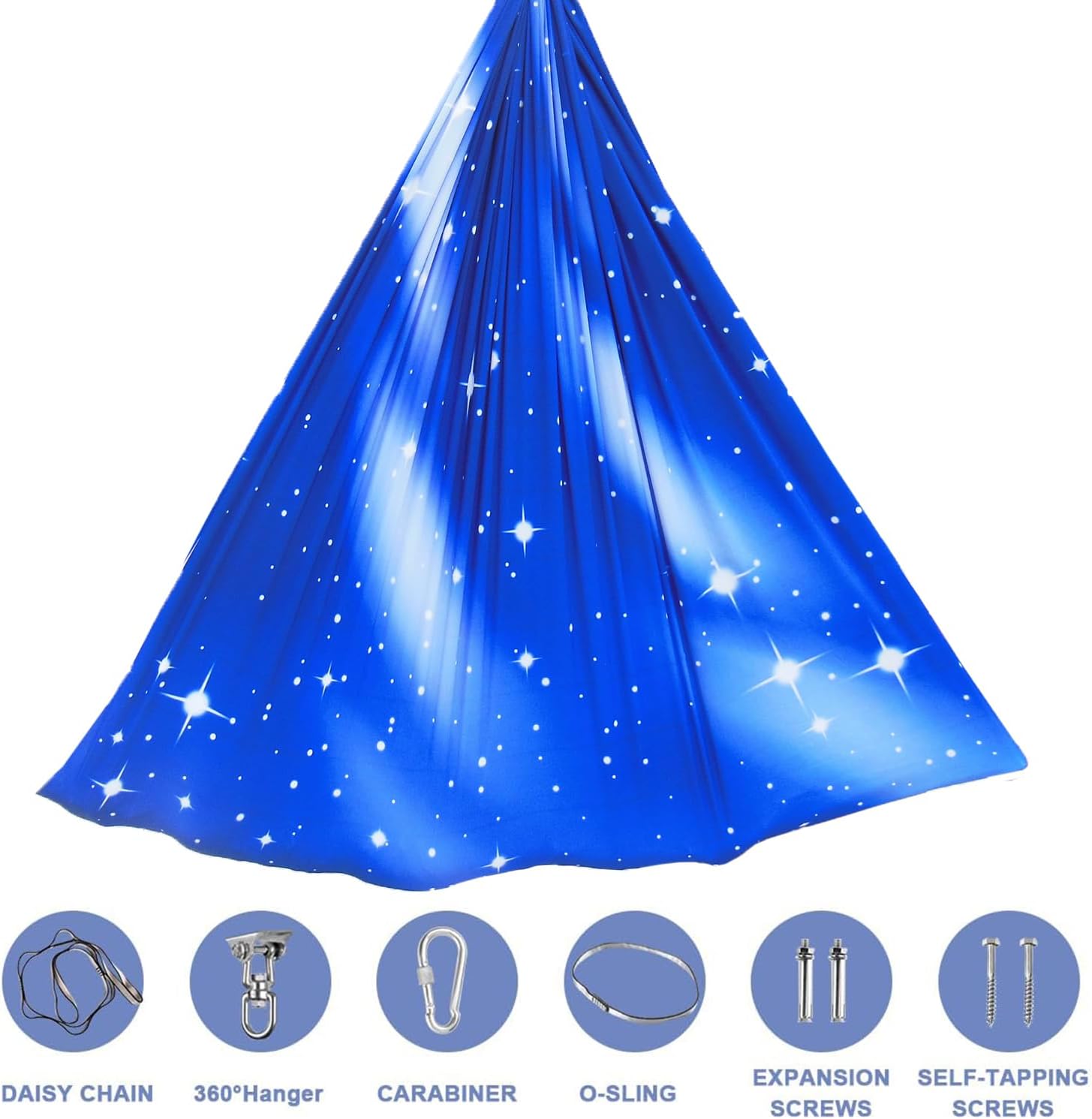 Sensory Swing for Kids & Adults with 360° Swivel Hanger Kit, Double Layer Elastic Therapy Swing Holds up to 300lbs for Autism, ADHD,Aspergers, and SPD (Blue Sky Star)