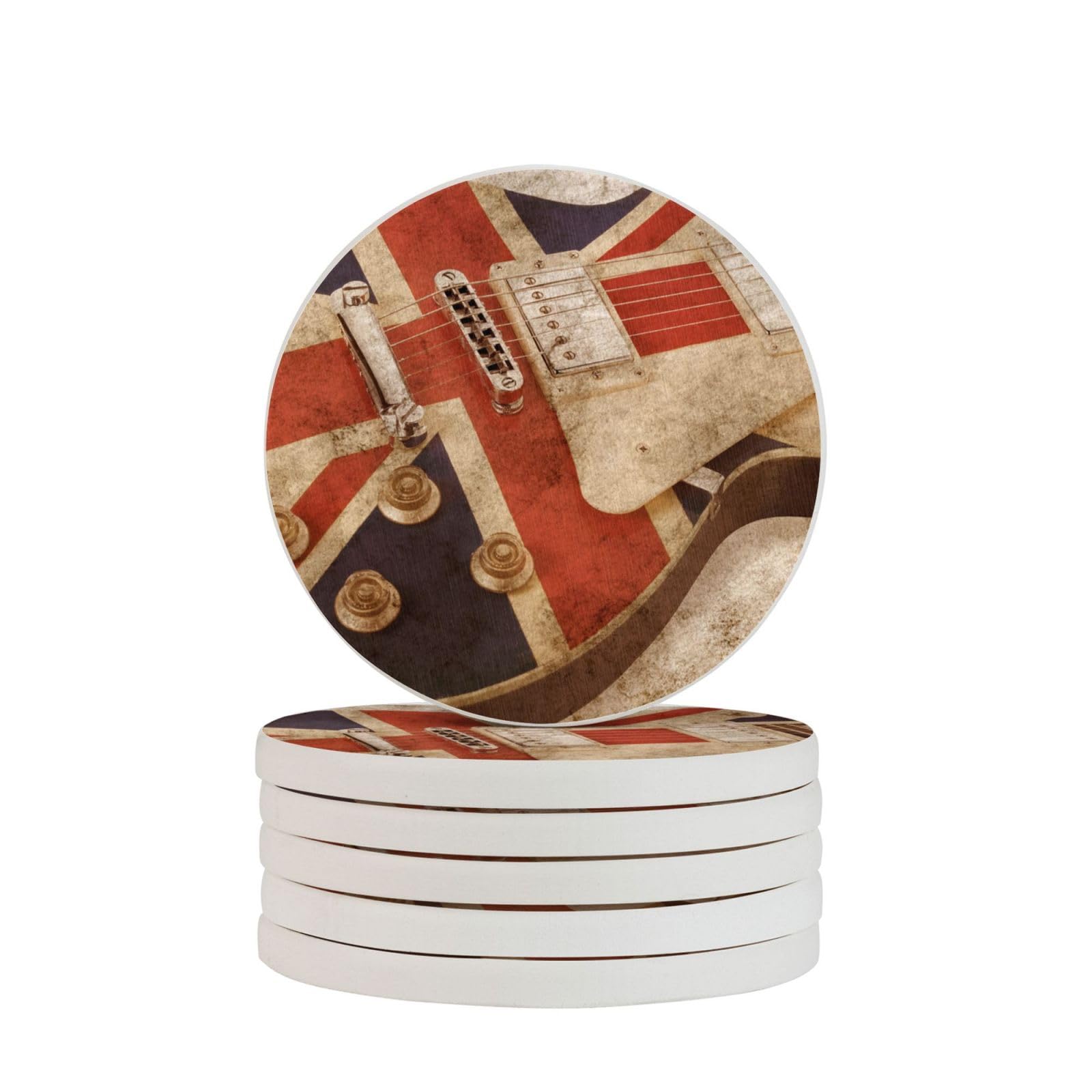 Dessous de verre en diatomite motif guitare drapeau britannique de 10cm