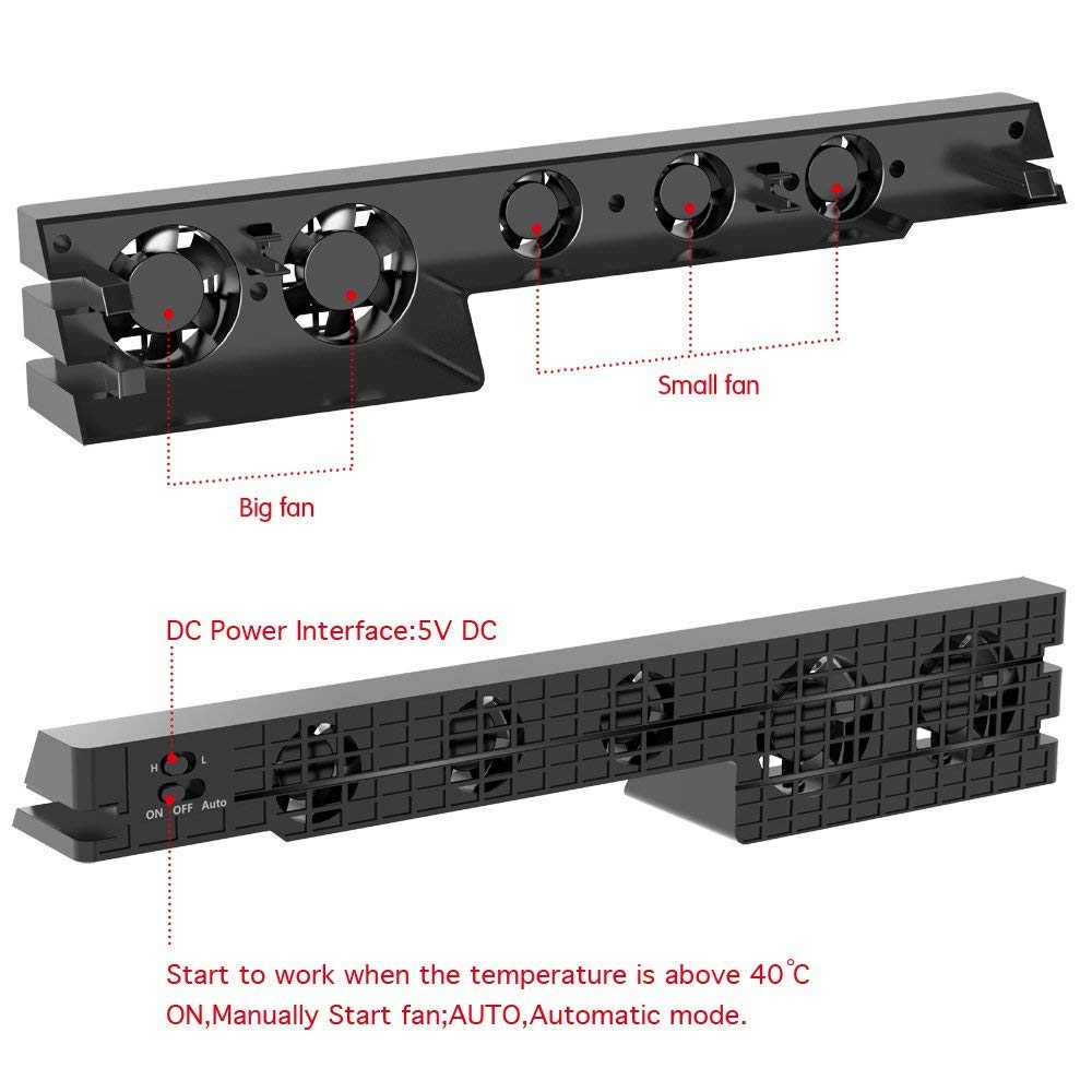 DollaTek Ventilateur de Refroidissement USB Super Externe à 5 températures avec câble USB, Noir pour Console de Jeu PS4 Pro