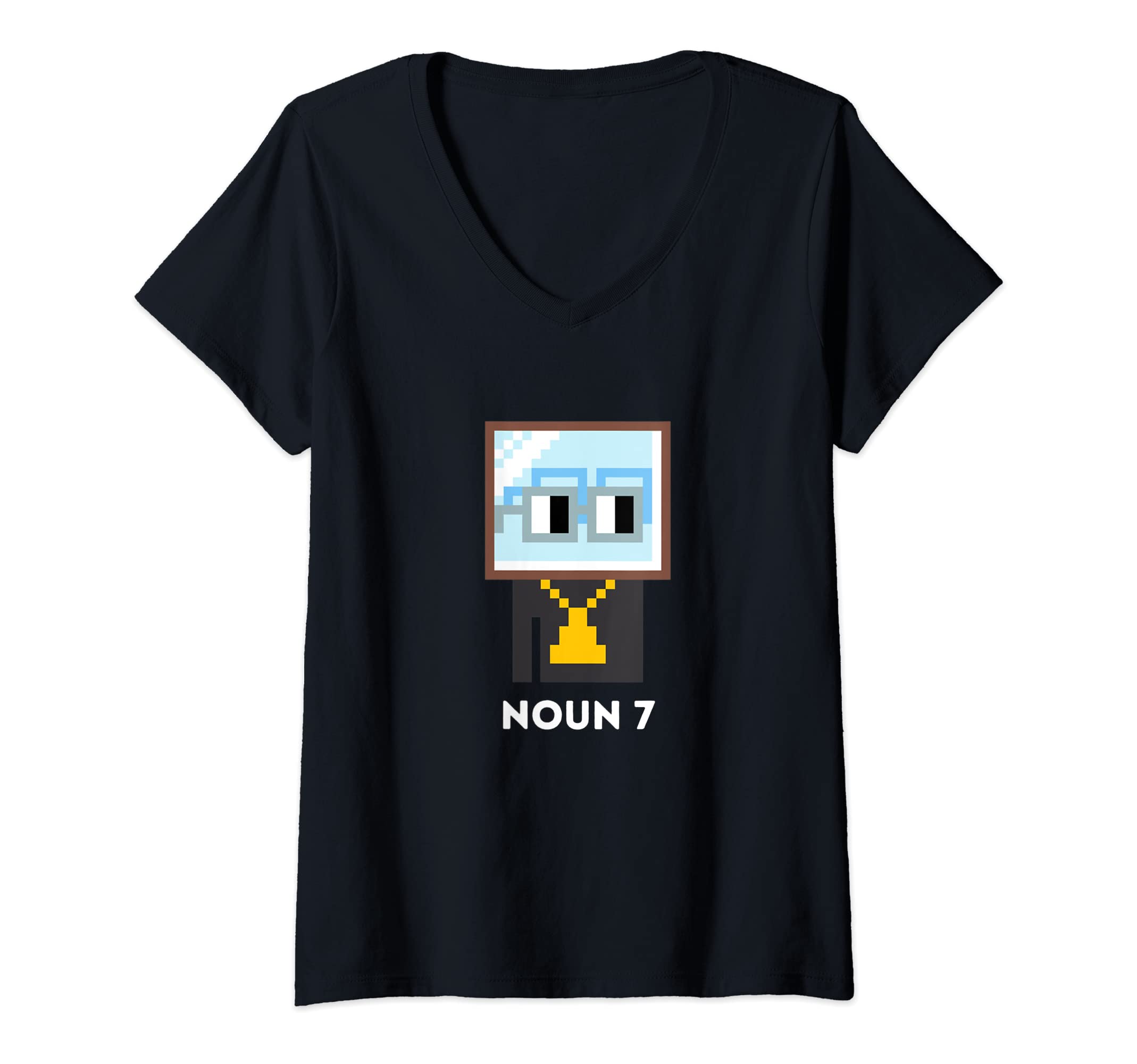 Noun 7 NFT MerchWomens Noun 7 Seven NFT | Nouns DAO Crypto Non Fungible Token Art V-Neck T-Shirt
