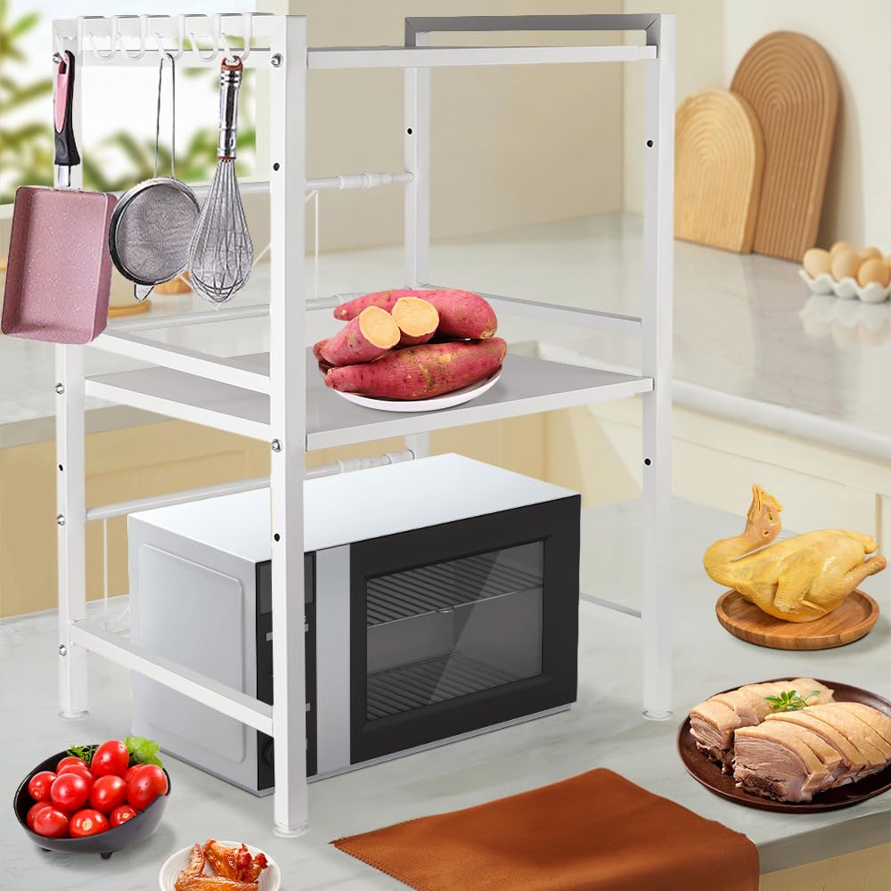 HUOLE Organiseur de Cuisine avec Espace de Rangement pour Micro-Ondes,Étagère à micro-ondes à 2 niveaux, plan de travail de cuisine support plaque adhésive, 40/64 * 36,5 * 78cm-blanc