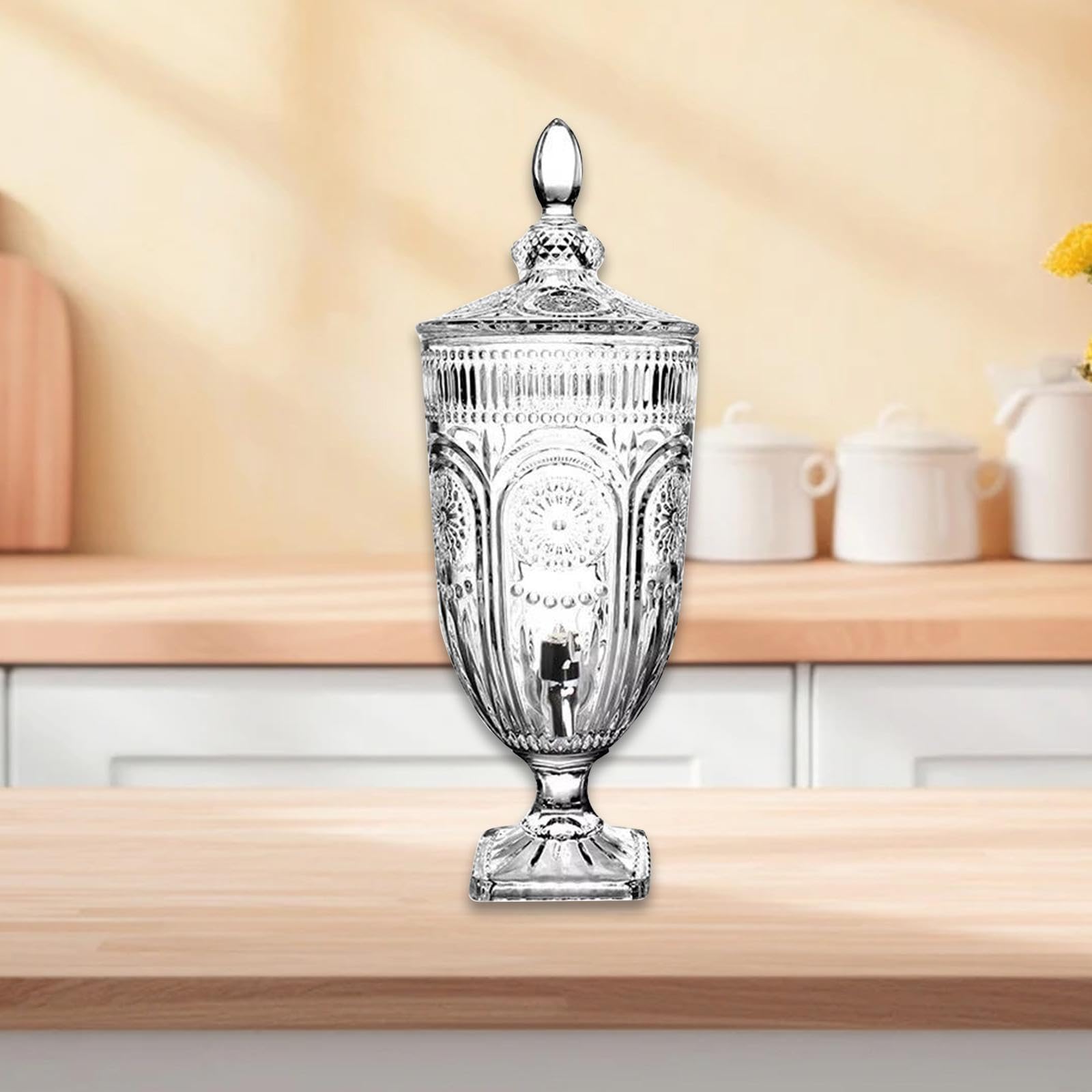 Qianly Jarra de Agua Fría de Vidrio para Té Leche Café con Relieve Y Asa Práctica Adecuada para Cenas Celebraciones Restaurantes Mesa de Comedor, Girasol, Individual