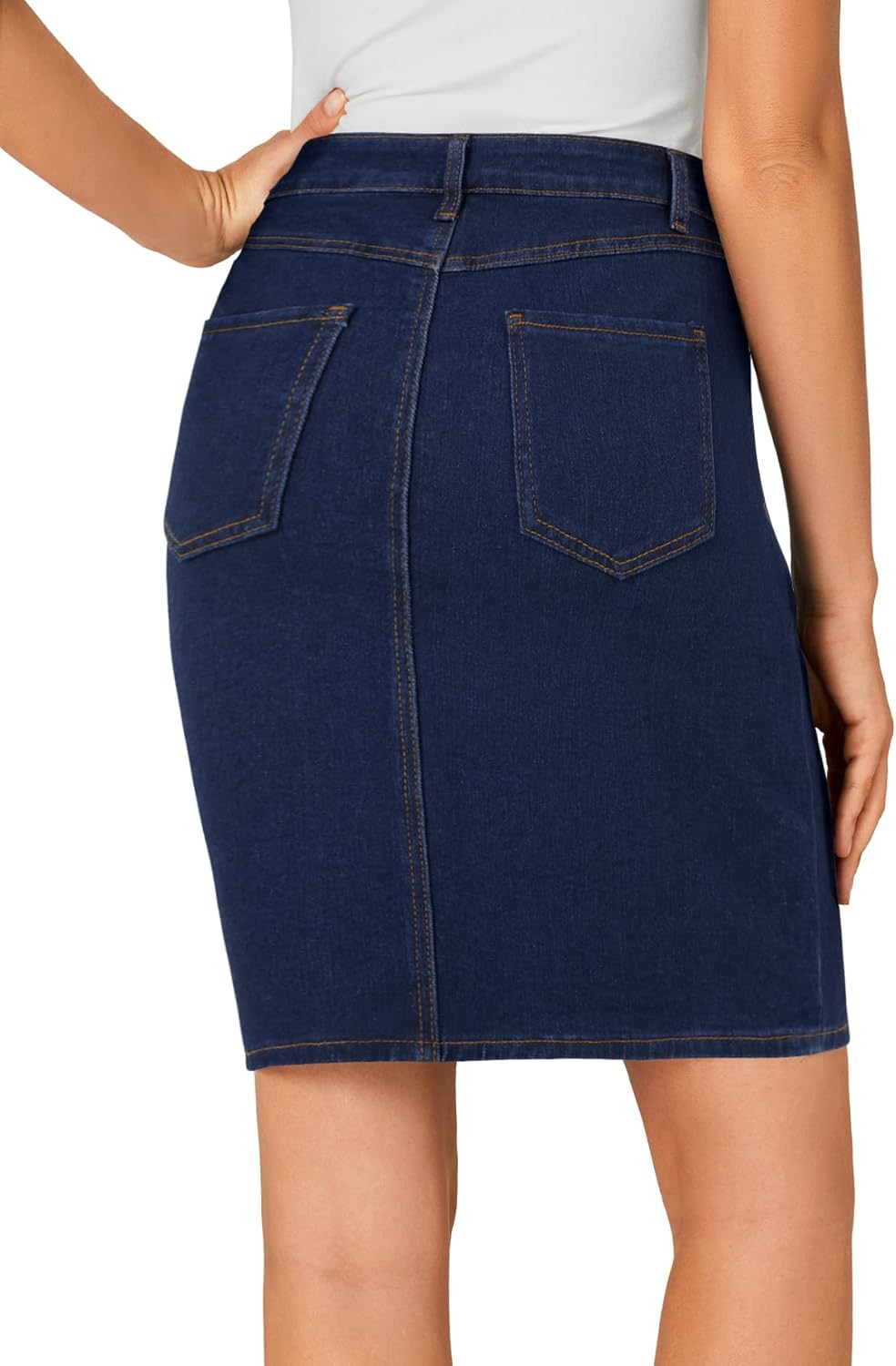 LYANER Women's Casual Stretch High Waist Bodycon Denim Jean Midi Skirt with Pockets - Image 5