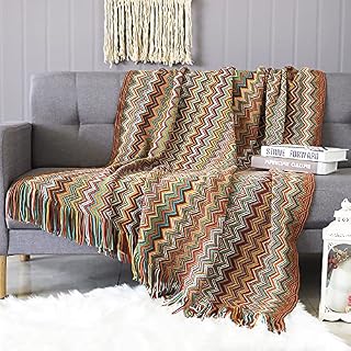 LumiSyne Knitted Throw Blanket Tassels Houndstooth Bohemian Check Soft Cozy Woven Blanket Sofa Throws Warm Armchair Cover Decorative Blanket For Couch Bed Settee 170x130cm