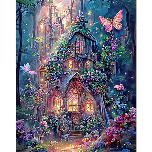 XIATIAN Diamond Painting Erwachsene, 5D Diamant Painting Bilder Schloss Landschaft, Diamond Painting Bilder Set, DIY Rund Full Drill Craft Cross Stickerei für Wall Room Home Decoration