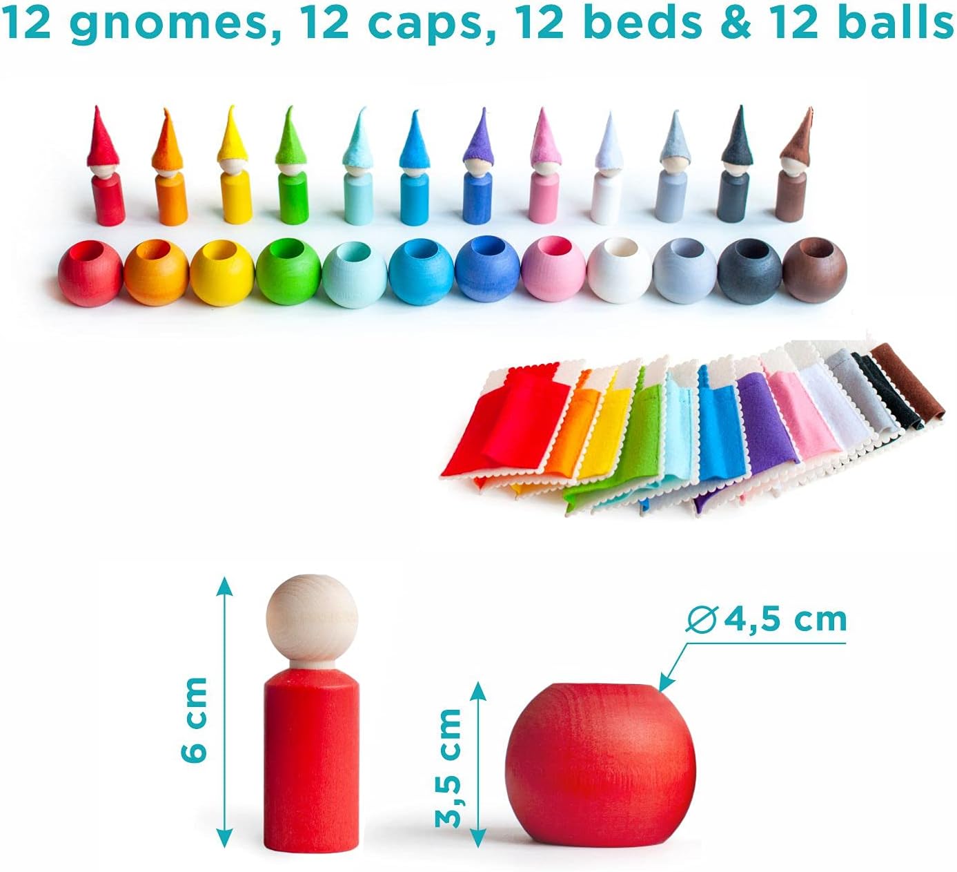 🛒 Crаzу Dеаlѕ Ulanik Peg Dolls with Hats and Beds in a Ball Montessori Toy Wooden Sorter Game 12 Gnomes 60 mm Age 3+ Color Sorting and Counting Peg Dolls Preschool Learning Education