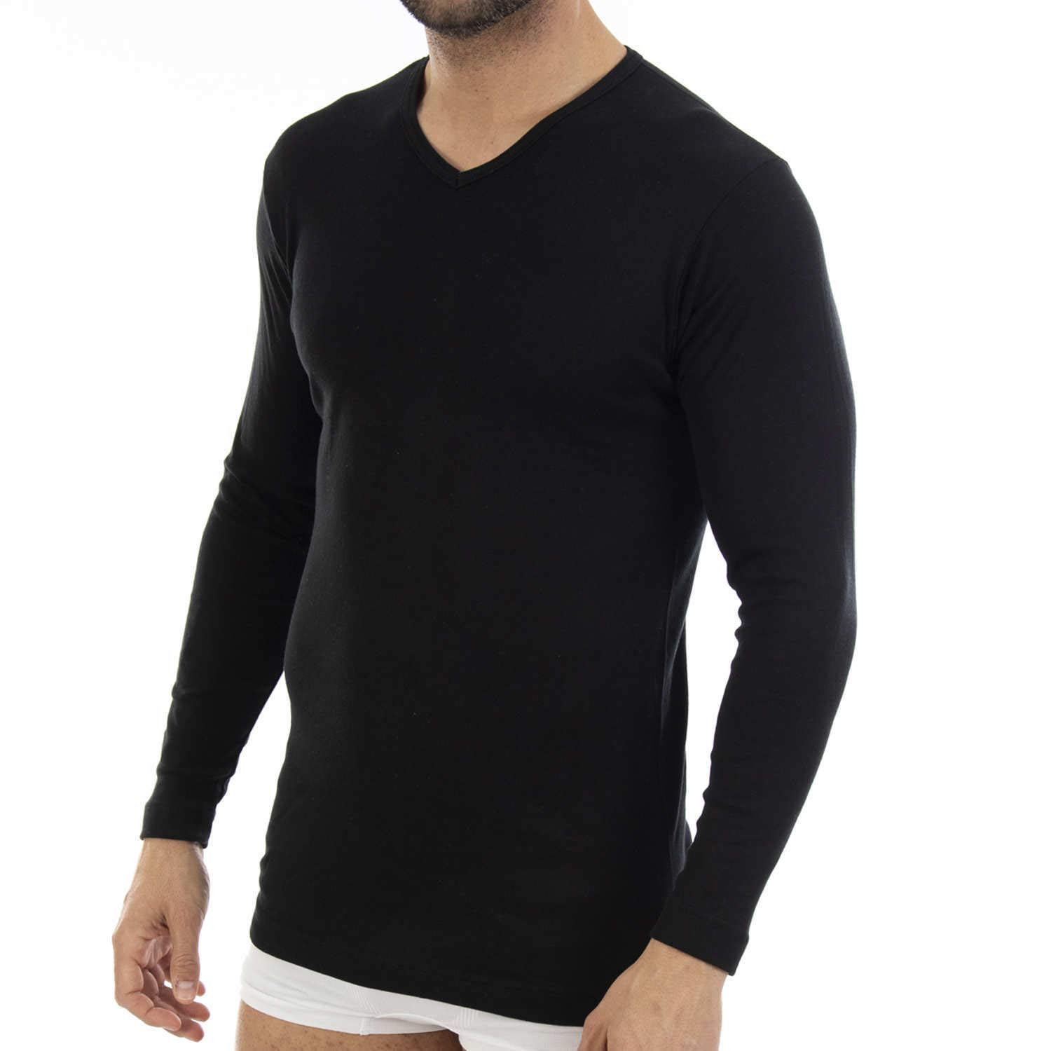 Pack Ahorro de 6 Unidades. Camiseta Interior cálida de Hombre L150, Manga Larga y Cuello de Pico.