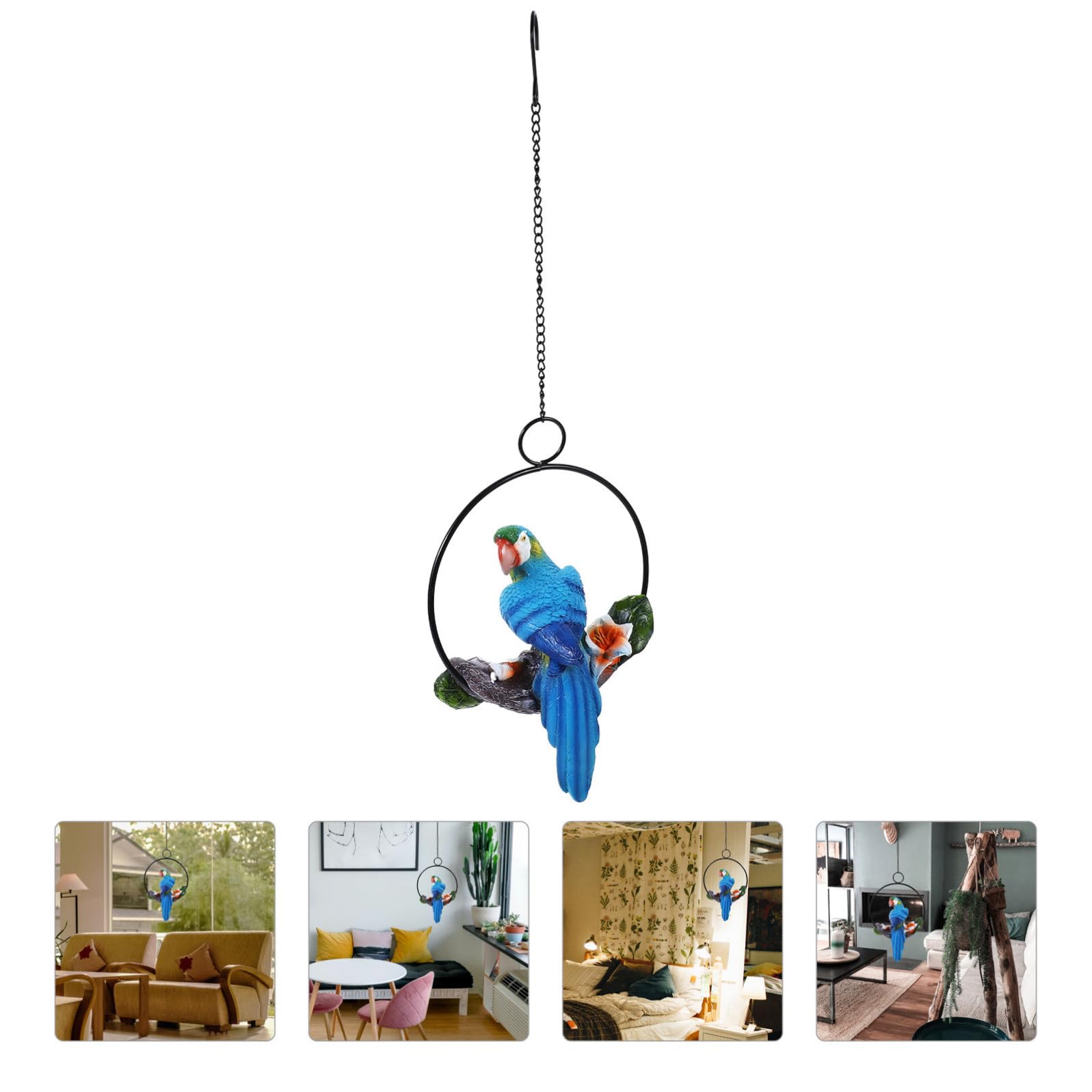 Angoily Decorazione da Appendere Pappagallo in Resina Blu Cerchio in Ferro, Ornamento Delicato per Arredamento Casa e Giardino