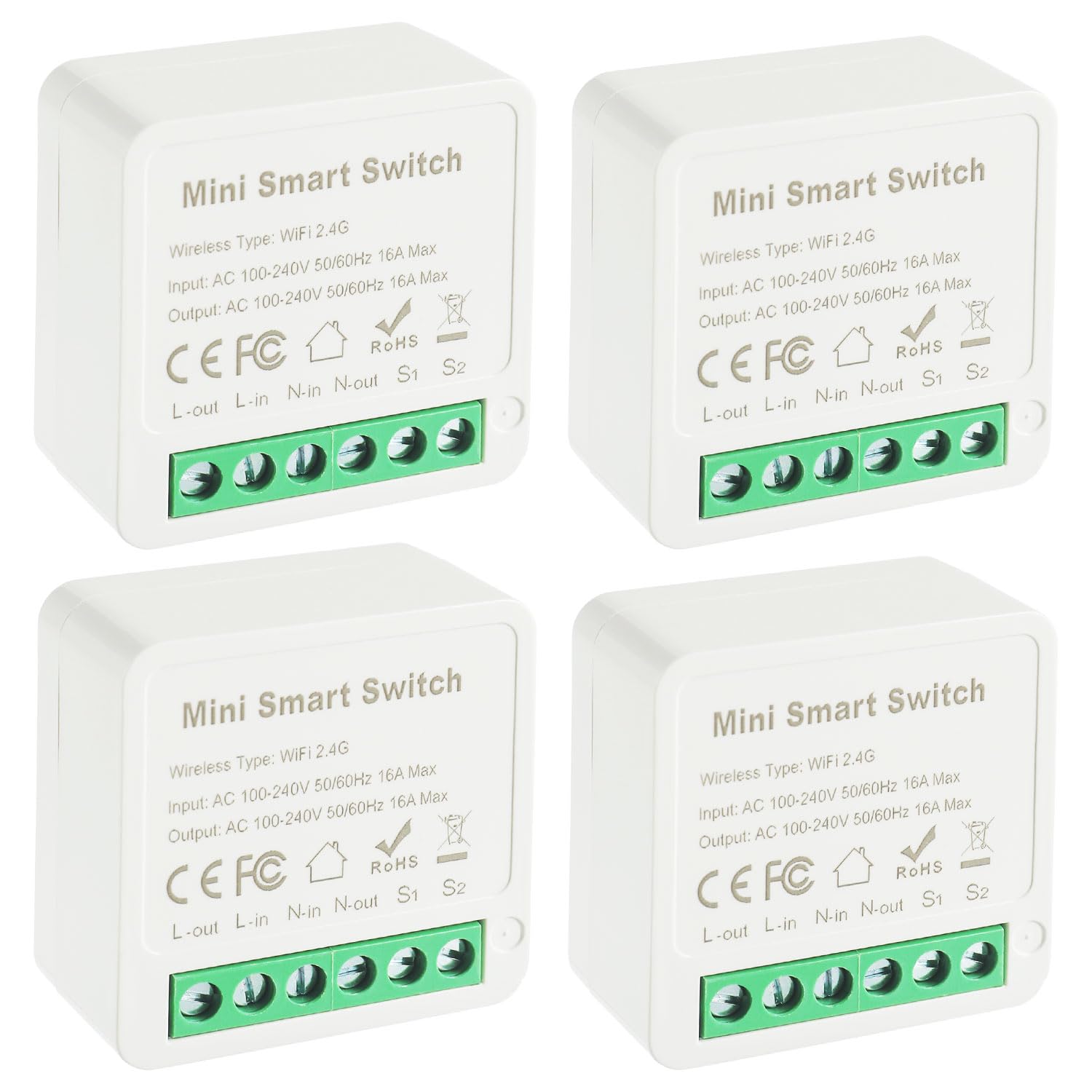 EPLZON 1 vía Módulo de interruptor de luz inteligente, mini interruptor WiFi DIY, Bricolaje AplicacióN Smart Tuya, compatible con Alexa y Google Assistant, Se requiere cable neutro (4 piezas)