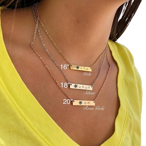 Miniatura 7 de Mama Turtle Jewelry for Women Mother's Horizontal Bar Necklace, Gift for Her - Choose Silver, Rose Gold or Yellow Gold in 16, 18, or 20 inch