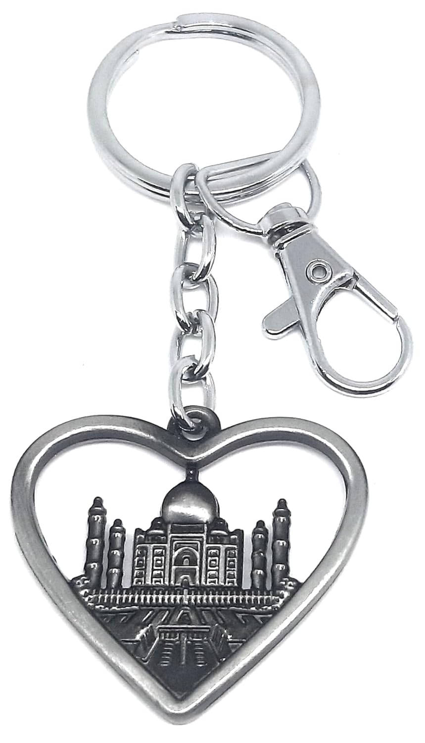 Aura Heart Shaped Double Sided Metal Souvenir Taj Mahal India Gift Metal Keychain For Men Women Husband Wife Girl Boy Friend Bike Car Home Keychain