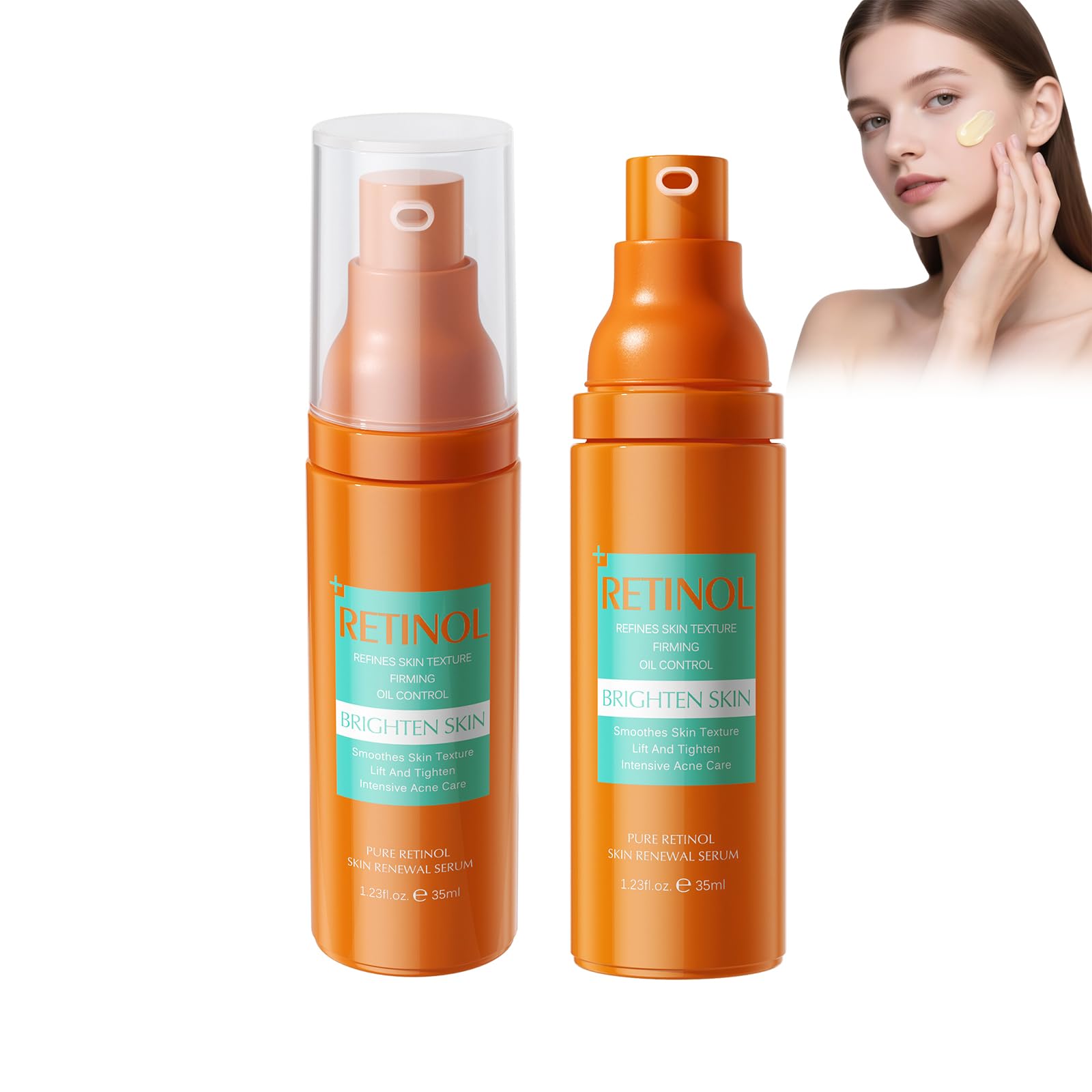 Serum z retinolem 2 szt. (35ml) Serum do twarzy z retinolem, nawilżające i odżywcze serum z aktywnym retinolem, przeciwstarzeniowe i ujędrniające skórę, łagodne do codziennej pielęgnacji