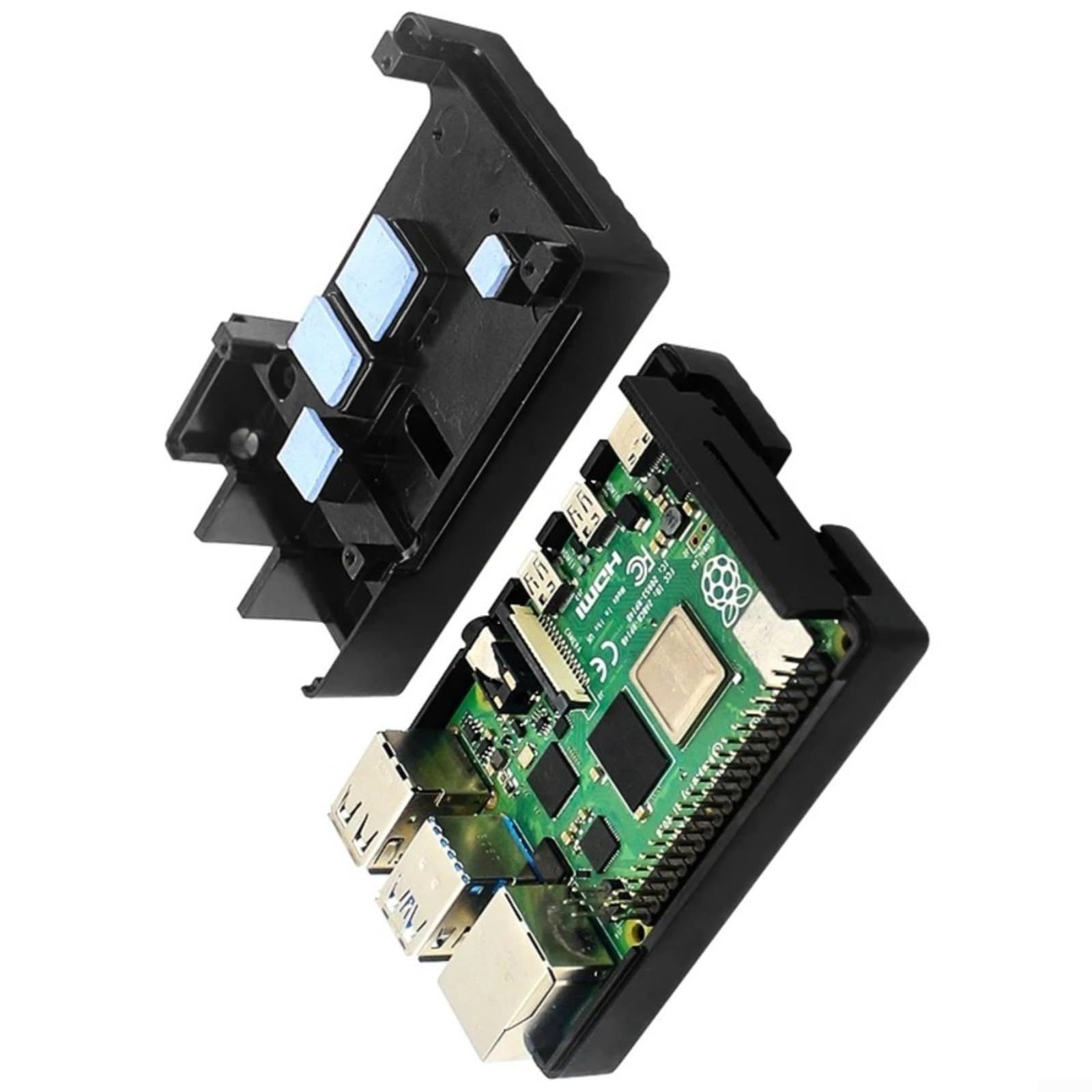 für Raspberry Pi 4 Gehuse Aluminium, Dual Fan Leise Kühlung, Schutzcase mit Wrmeleitpad, Offenes Design für WLAN, Schwarz