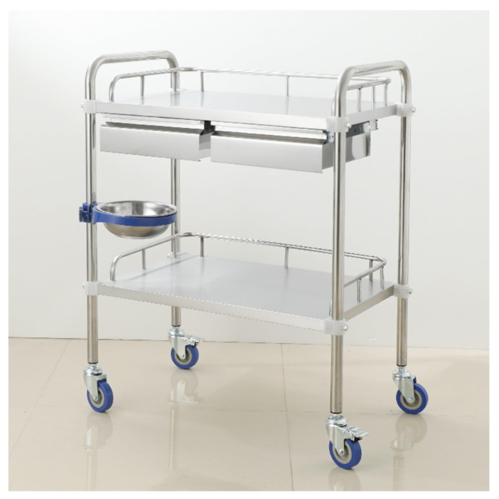 Carrello Portaoggetti A 2 Cassetti Carrello in Acciaio Inox con Doppio Cassetto Facile da Assemblare Facile da Pulire Guide Extra Alte Carrello con Ruote Universali.(86x80x48cm/33.8x31.5x18.8")