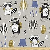 Ambesonne Woodland Fabric by The Yard, Hedgehog Skunk and The Beaver in The Forest Pines Mushrooms Leaf Theme, Decorative Fabric for Upholstery and Home Accents, 1 Yard, Multicolor