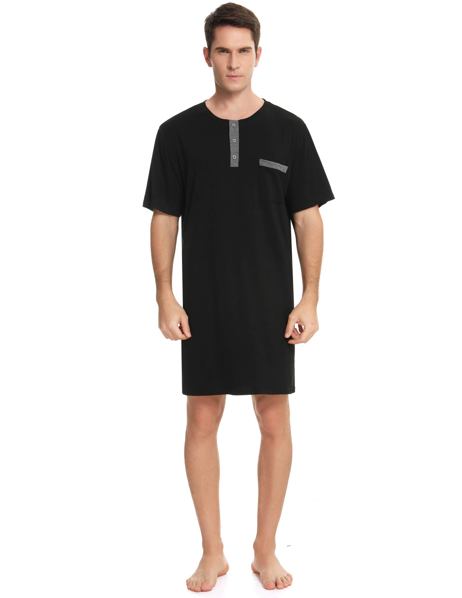 Enjoyoself Men's Cotton Pyjama Tops Soft Breathable Nightgown Knee Length Night Shirts Short Sleeve Nightwear Lounge Wear