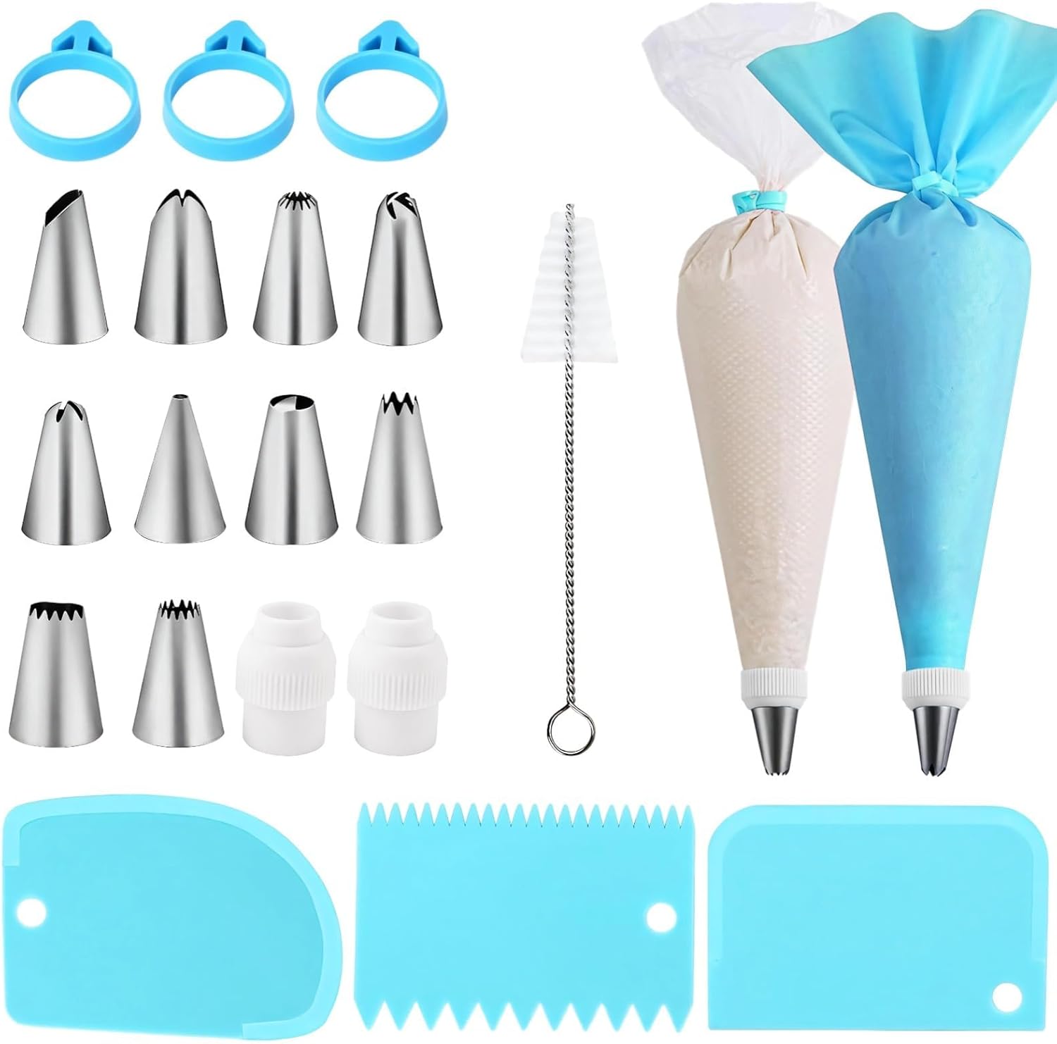 40 Piece Cake Decorating Set with 20 Bags, 1 TPU Bag, Metal Tips, Scrapers, and Brush for Baking