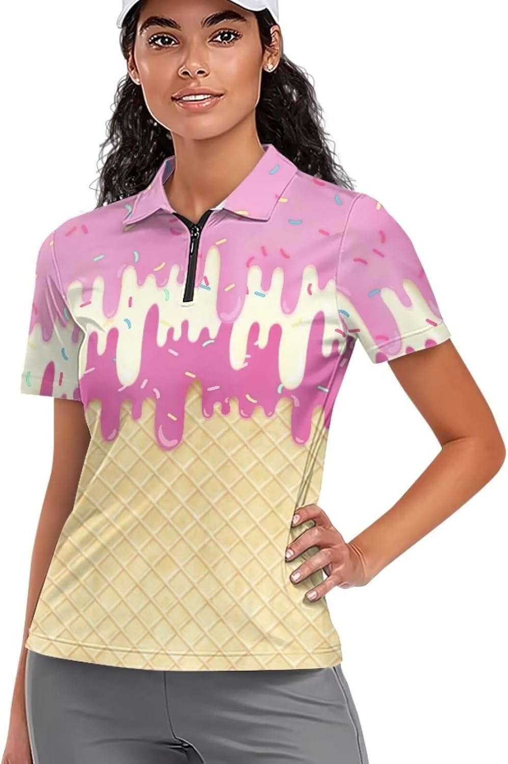 Womens Golf Shirt Short Sleeve Zip Up Tennis Athletic Collared Shirts Top Quick Dry Activewear Plus Size XS-2XL