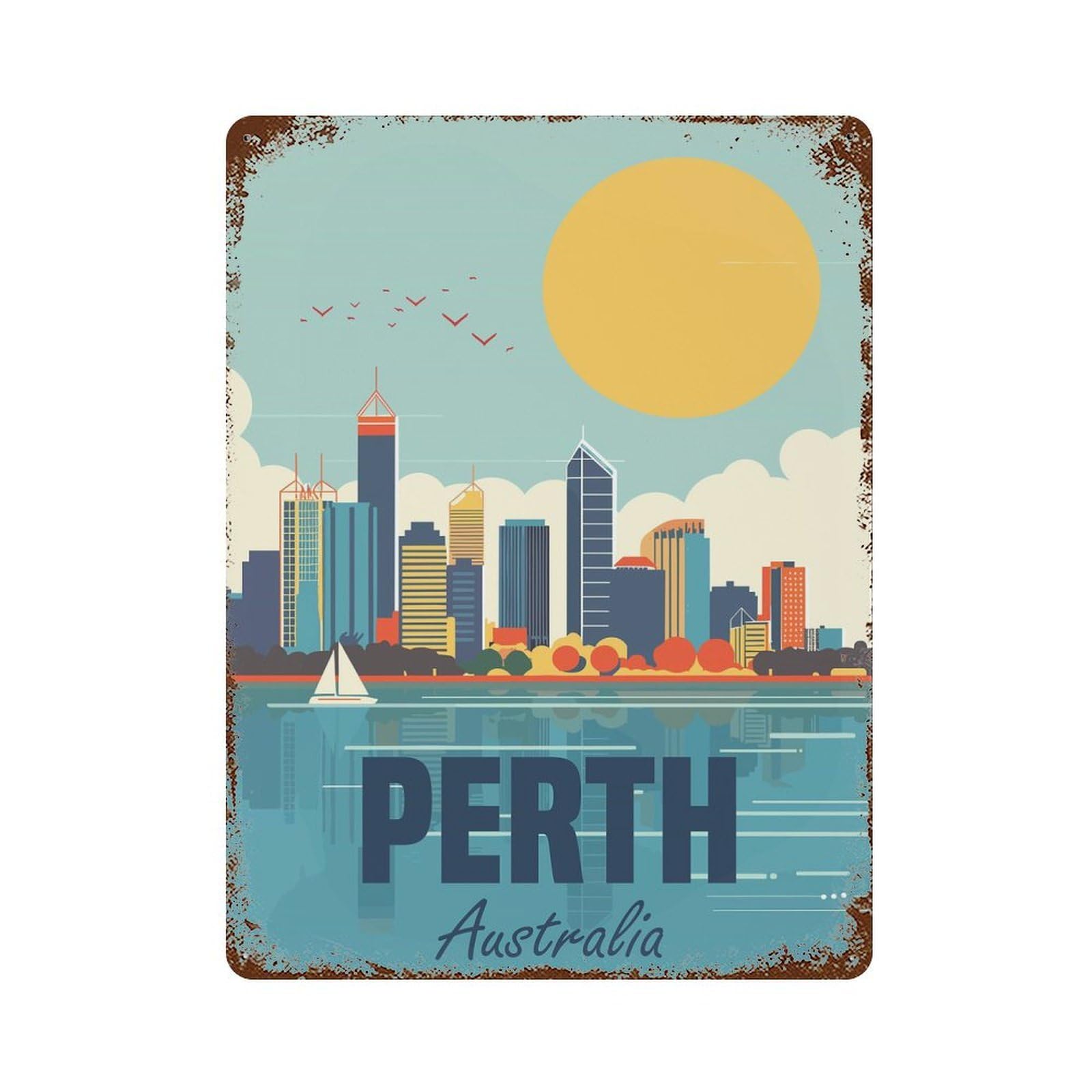 Perth Australia Rust Effect Tin Sign 15.7"x11.8", for Farmhouse, Kitchen And Entryway Decor, Decorative Metal Wall Art