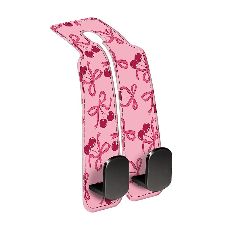 Gancho duplo para encosto de cabeça automotivo com revestimento de couro AXBSAKDI Pink Bow Cherry