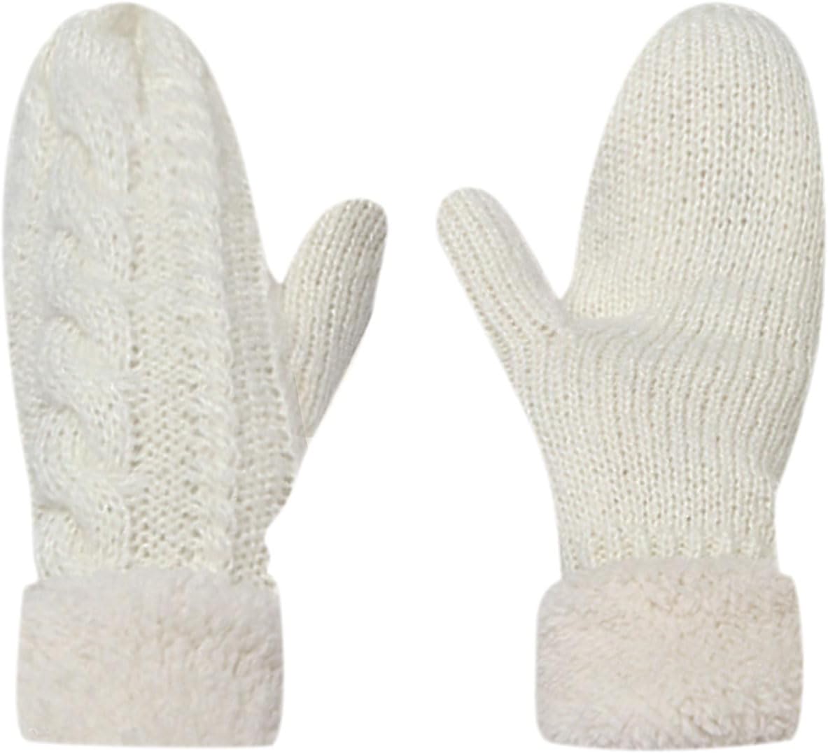Winter Warm Mittens for Women, Unisex Soft Thermal Fleece Lining Mittens, Cozy Thick Knitted Gloves for Cold Weather