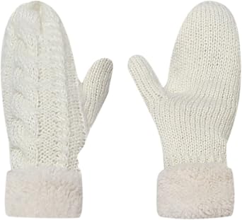 Winter Warm Mittens for Women, Unisex Soft Thermal Fleece Lining Mittens, Cozy Thick Knitted Gloves for Cold Weather