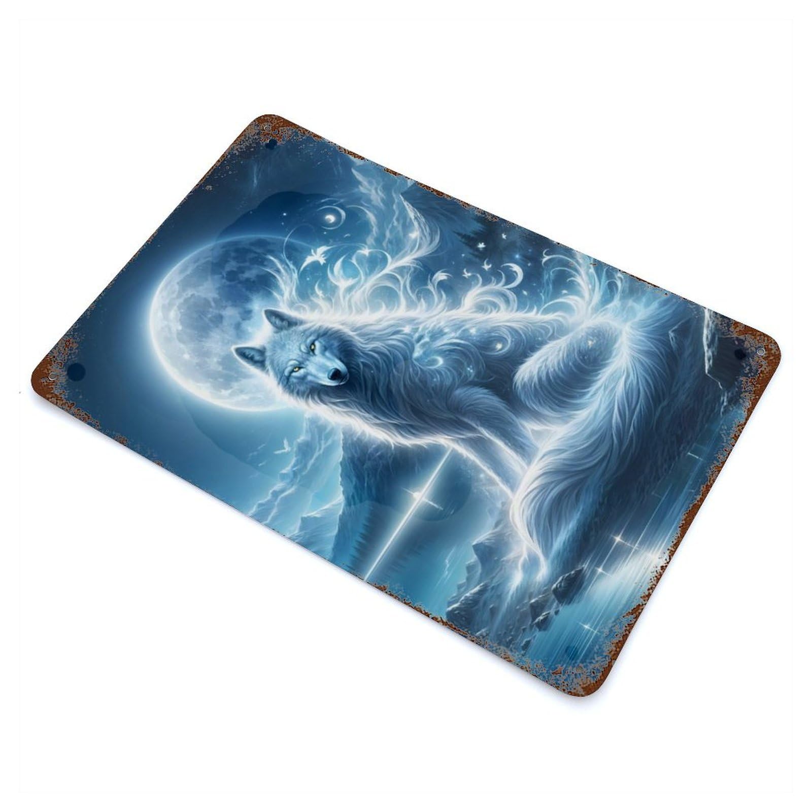 Mystical Wolf Vintage Rust Metal Sign 11.8"x7.9", Classic Wall Plaque for Basement, Hobby Room And Garage Decor