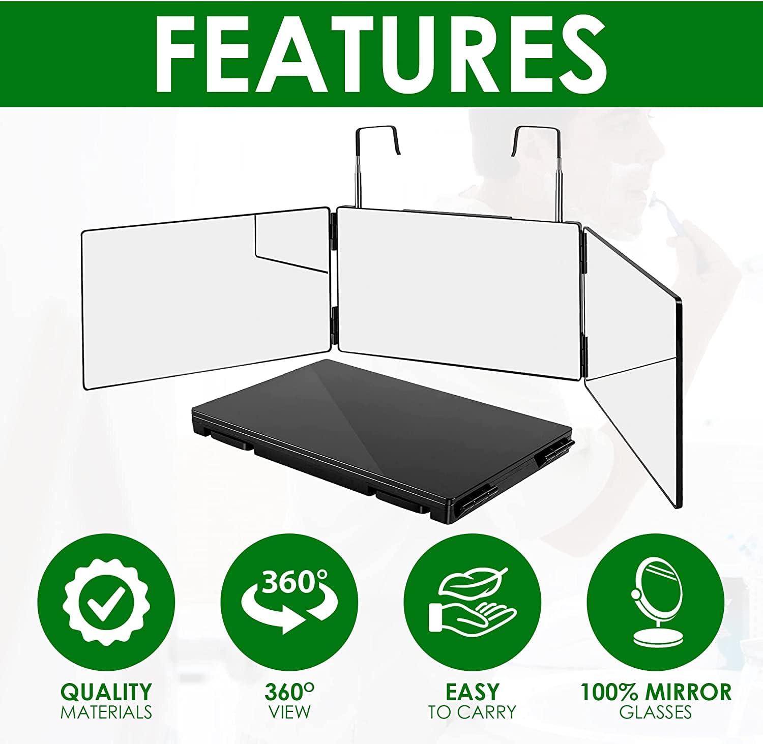 GOQELK Miroir 360 Coiffure Homme-Miroir 3 Faces avec Crochets, Portable
