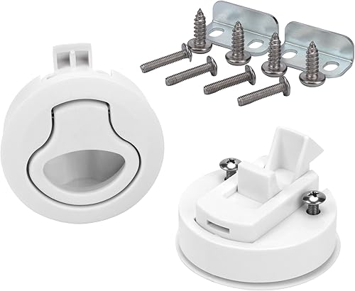 Slam Latch - Pestillo empotrado de 2 pulgadas, mango de plástico blanco para puerta de escotilla de gabinete en caravana, barco, cámper, remolque,
