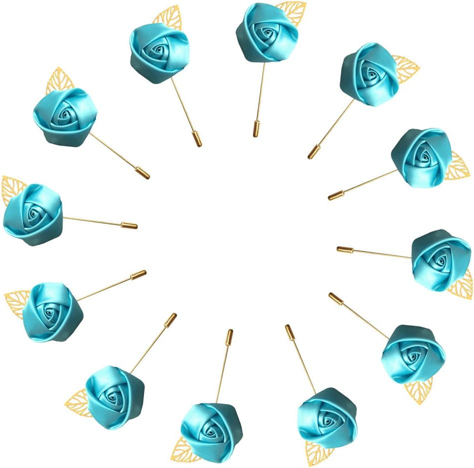 WeddingBobDIY 12Pieces/lot Groom Boutonniere Wedding Silk Rose(3.5cm) Flowers Accessories Prom Pin Man Suit Decoration Blue