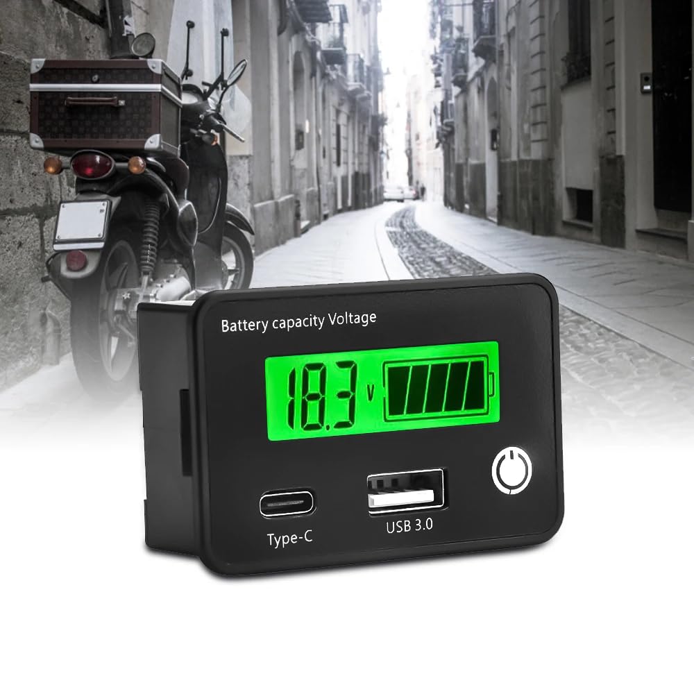DollaTek Tester akumulatora samochodowego LCD Wska?nik baterii DC8-30V z portem USB typu C do samochodu Moto Golf Cart RV Miernik baterii