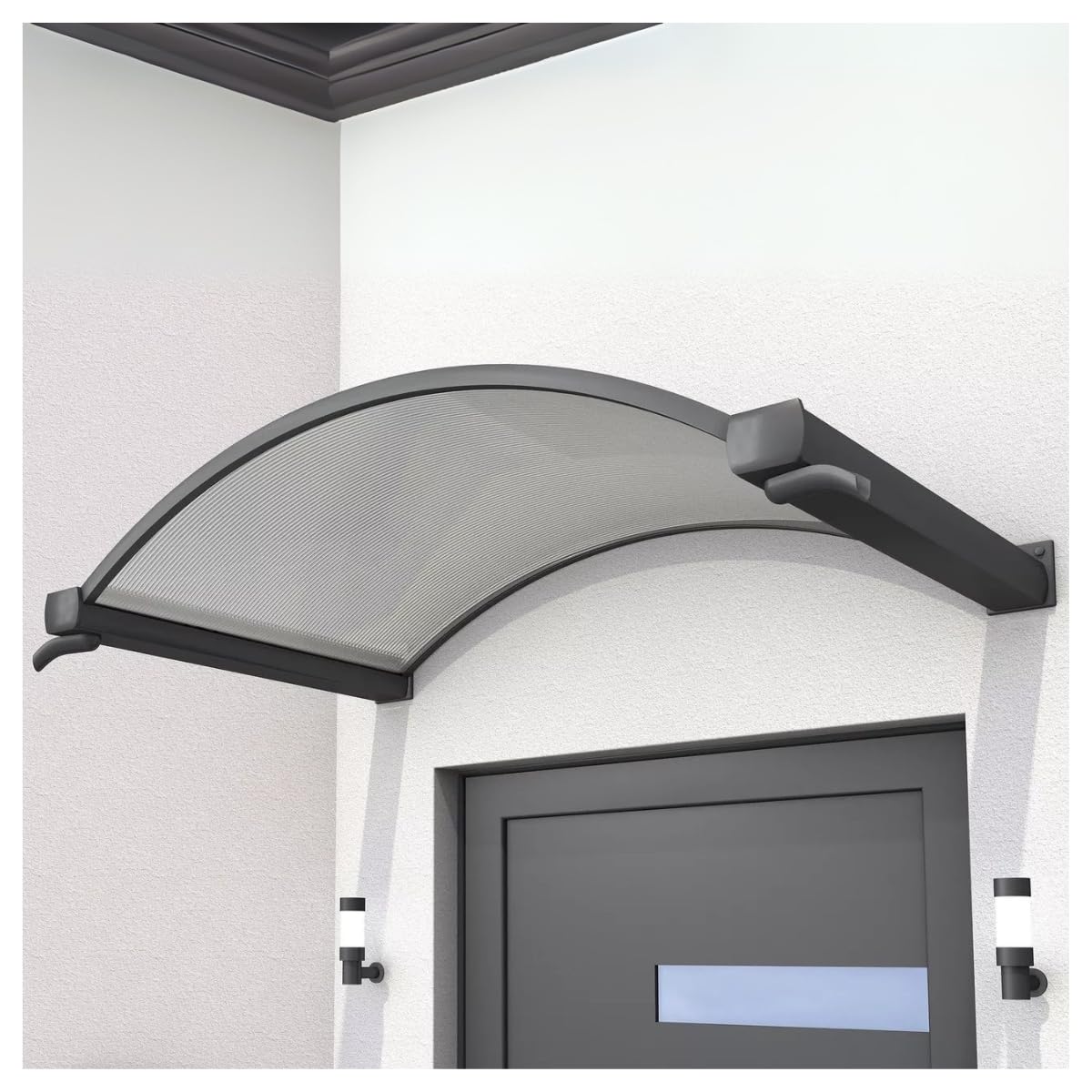 Gutta Vordach für Haustür - Türüberdachung Sonnenschutz für Eingang, Terrasse, Balkon & Fenster - Polycarbonat Aluminium sehr robust und langlebig - UV-Schutz & Regenschutz - 160 x 90 cm
