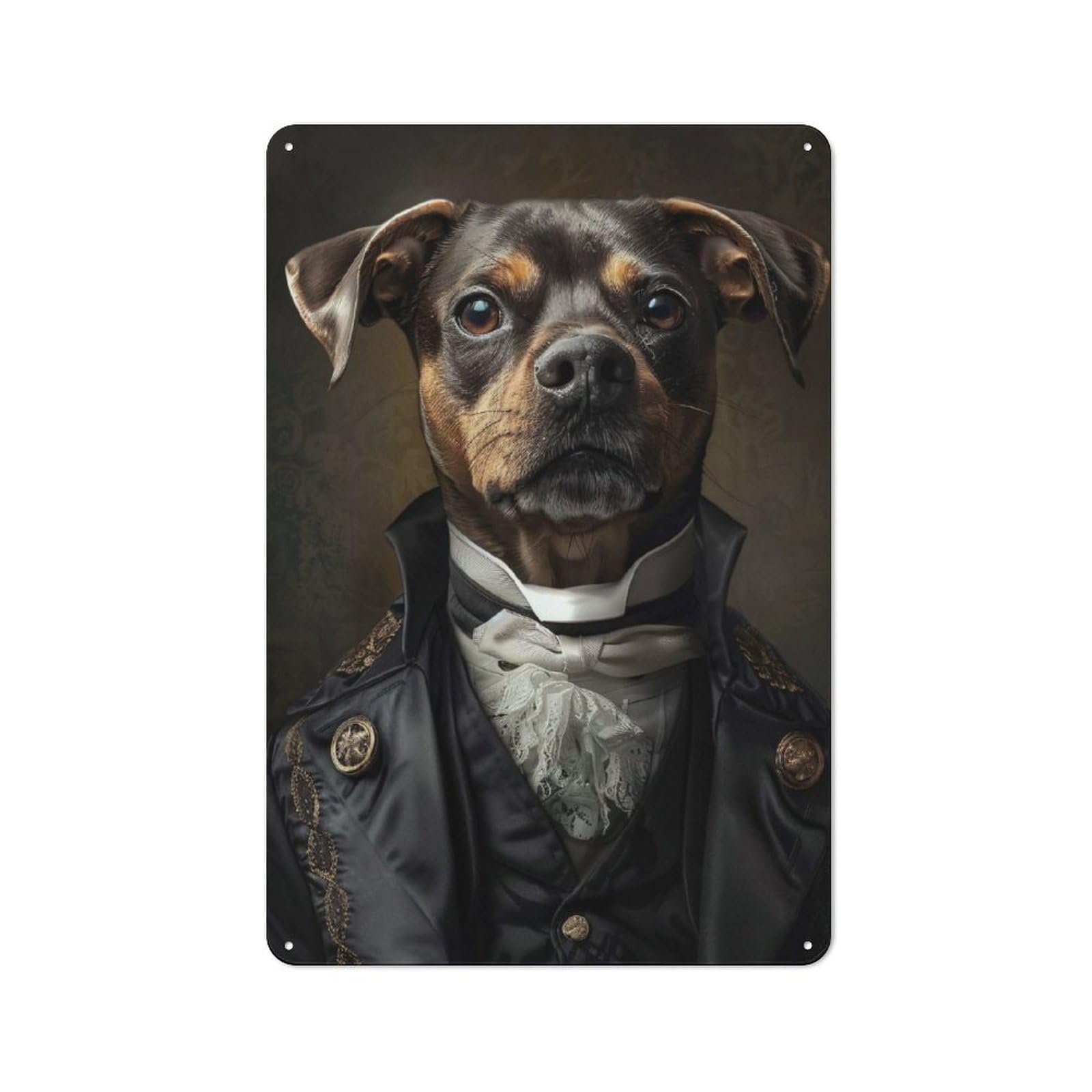 Junmoney Style-16 Metal Sign 30X20cm With Dog Portrait In Formal Attire For Workshop Wall, Vintage Decor, For Vintage Wall Decor Fans, For Metal Sign Collectors