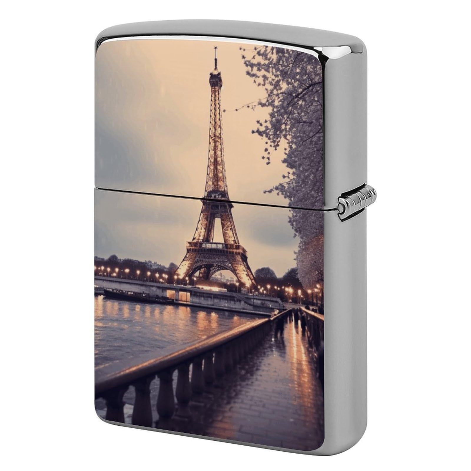 Eiffel Tower Winter Rainy Lighter Case Vintage Metal Lighter Cover Reusable Lighter Protective Sleeve Unique Design Personalized Lighter Sleeve Holder Against Dust and Scratches