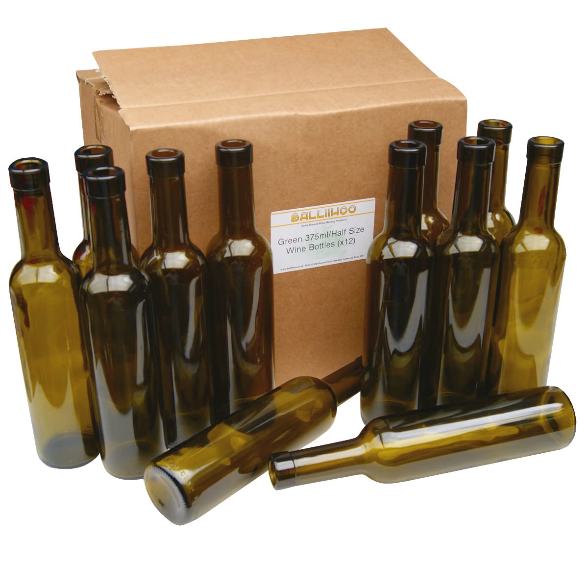 Balliihoo Homebrew Green Balliihoo 375Ml / Half Size Wine Bottles Pack Of 12 For Home Made Wine And Liqueurs
