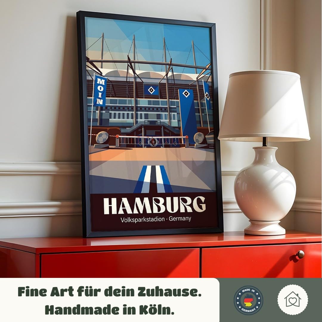 MJ-GRAPHICS® Hamburg Volksparkstadion Poster Fussball A2 mit beigem Rahmen