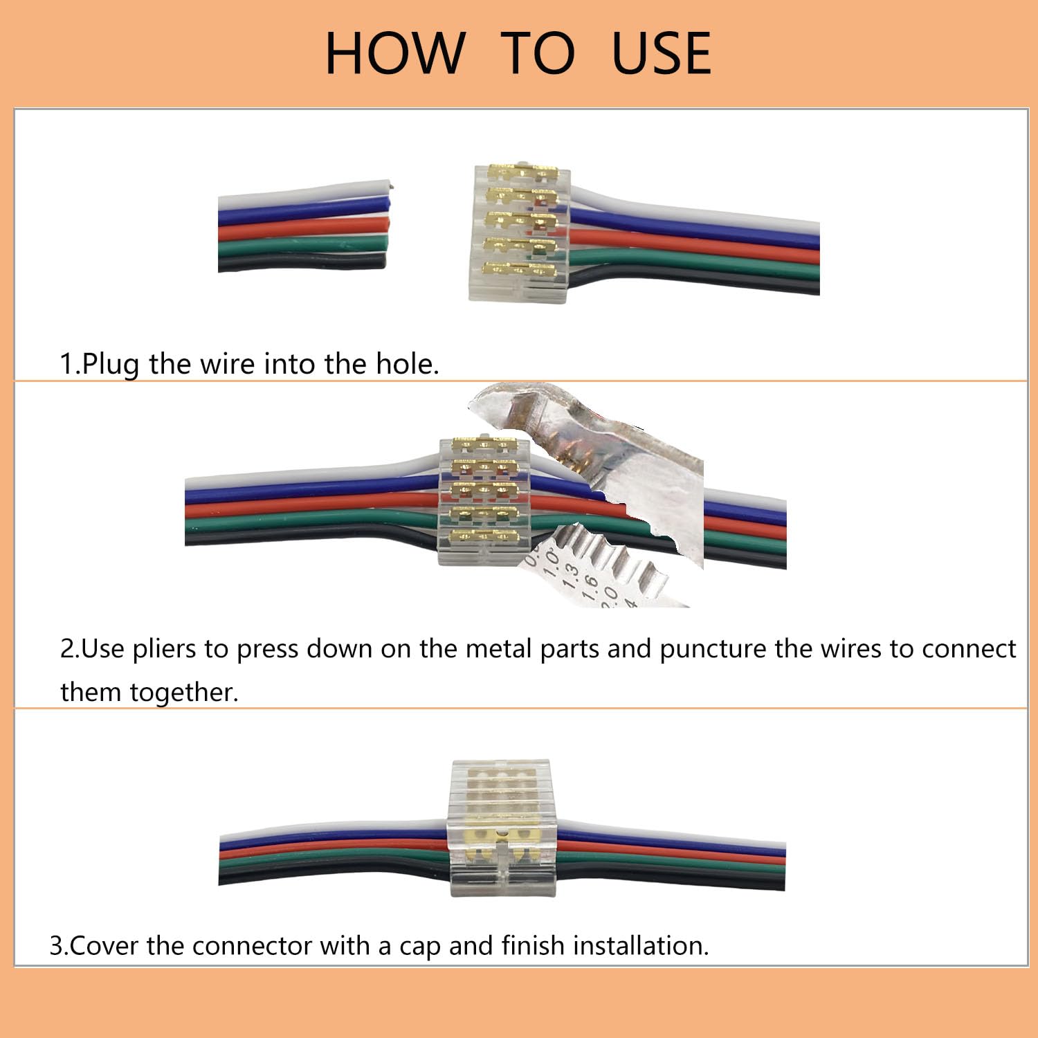 Wire Connectors Quick Connect Terminal,10pcs with Caps 5-Pin Electrical Splice Crimp, Wire to Wire Quick Connect - Image 4
