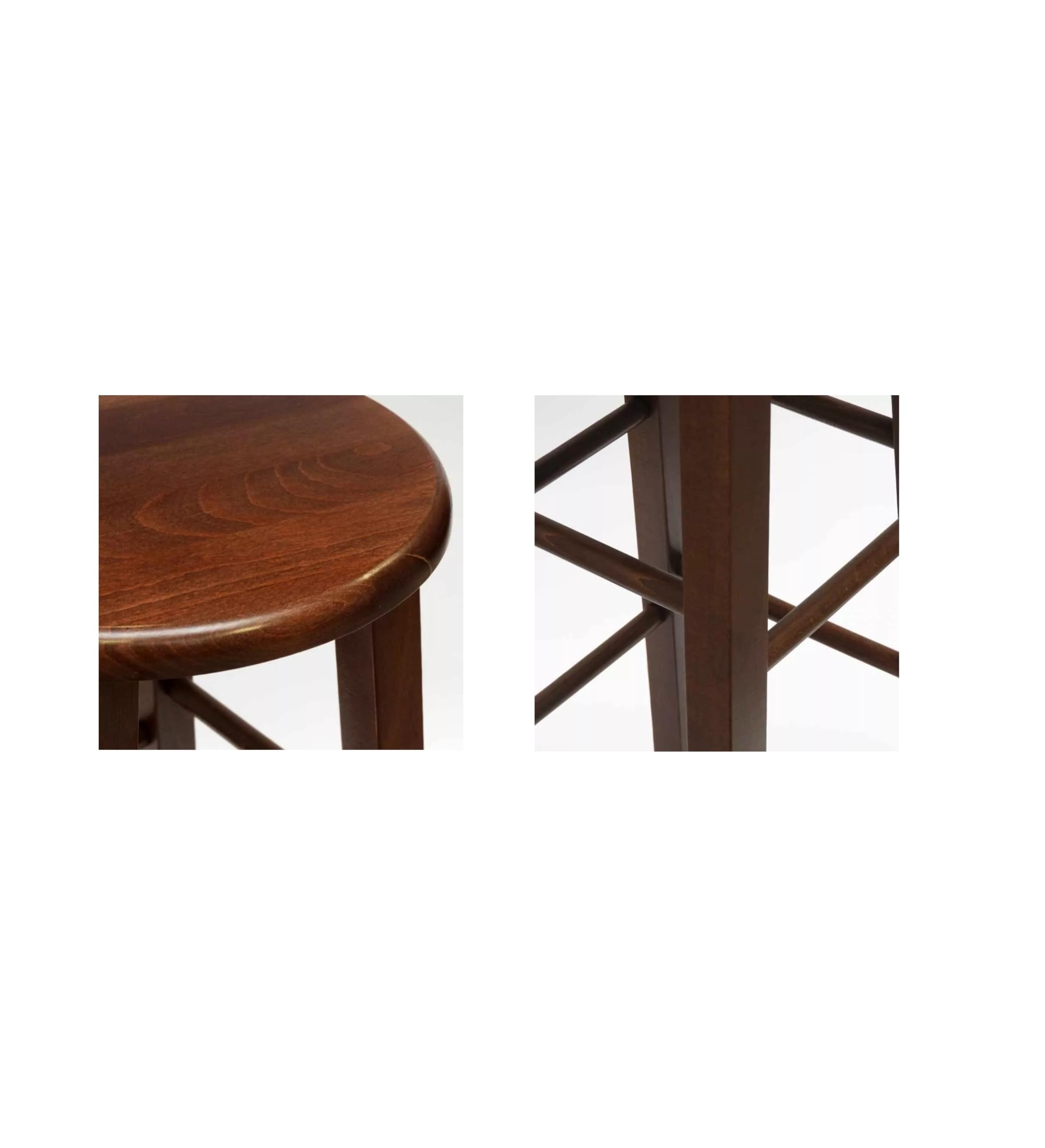 Sgabello In Legno Di Faggio - Seduta Tonda 30cm, Altezza 68cm, Colore Noce Scuro, Made In Italy - Foto 8