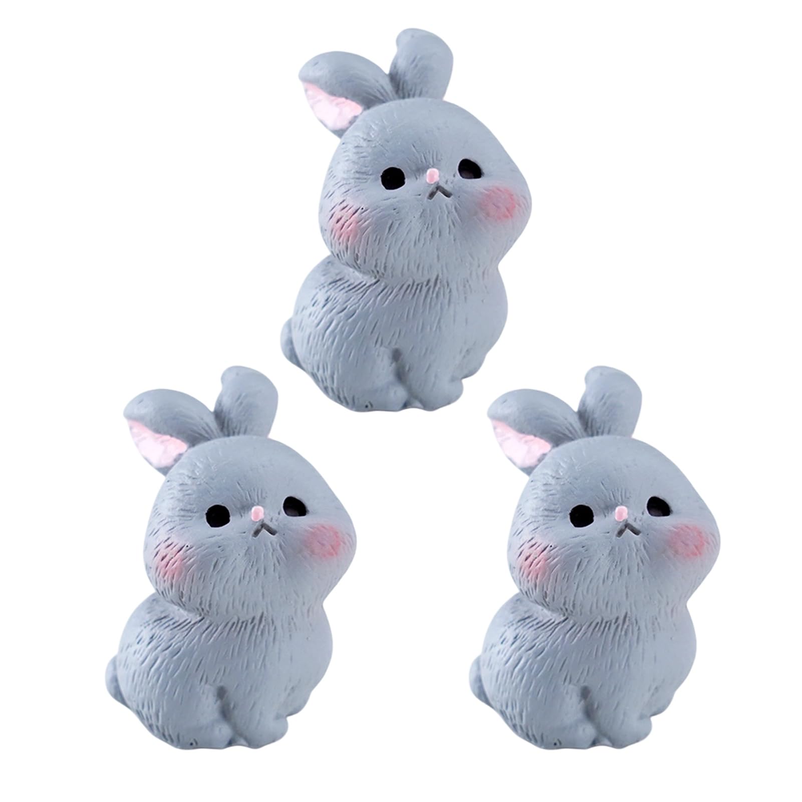 Virelynx 3 Pcs Mini Resin Rabbit Figurine – Tiny Cartoon Bunny Sculpture, Miniature Animal for Fairy Garden Moss Landscape DIY Plant