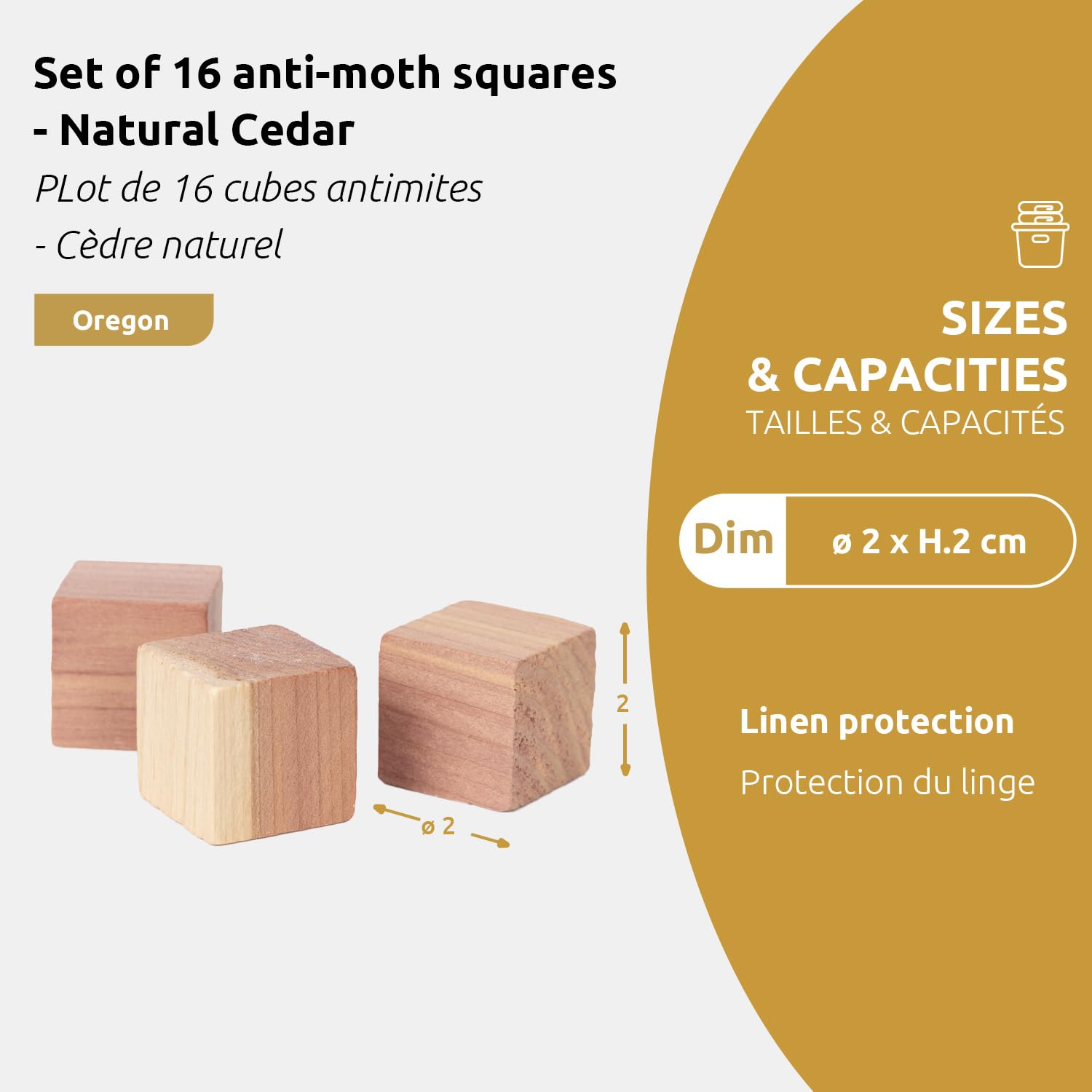 Lot 16 x Cubes antimites en cèdre Naturel, 2 x 2 x H 2 cm