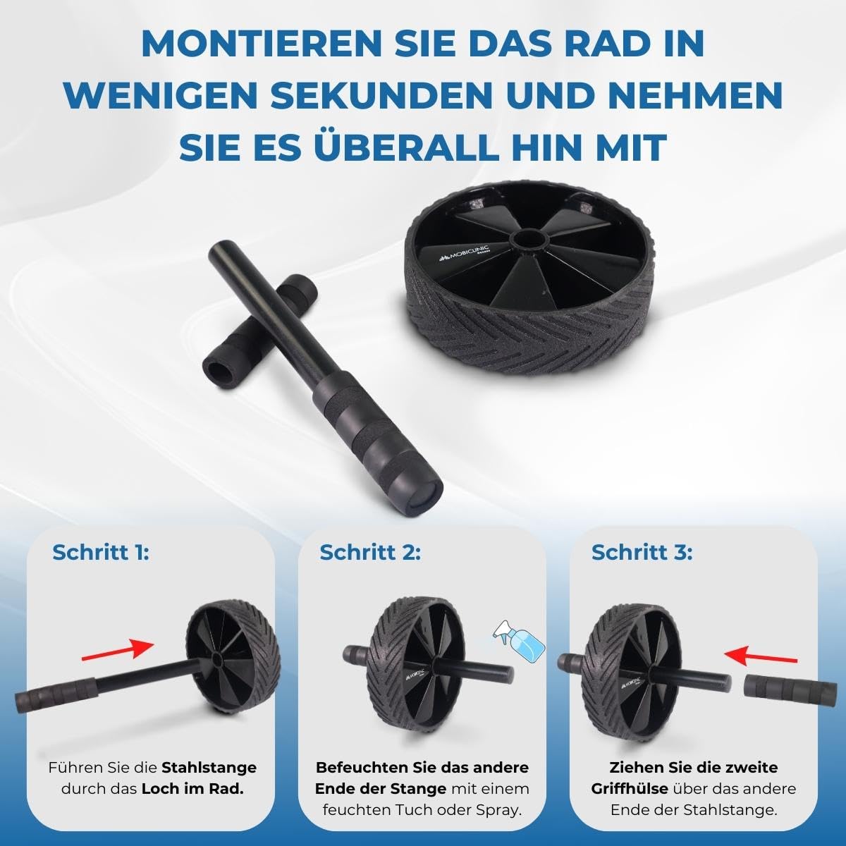 Mobiclinic, Bauchmuskelrolle, Europäische marke, Inklusive matte, Bauchmuskel-übungsset, Maximale belastung 150 kg, Heimtraining, Bauchtrainer, Bauchroller für bauchmuskeltraining