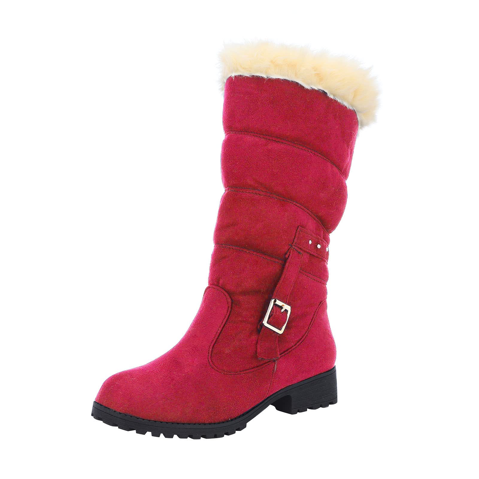 Doposci Donna 2026 Stivali Tacco Spessore Caldo Pelle Scamosciata Mid- Cintura Fibbia Neve da Dopo Sci Bambino Invernali