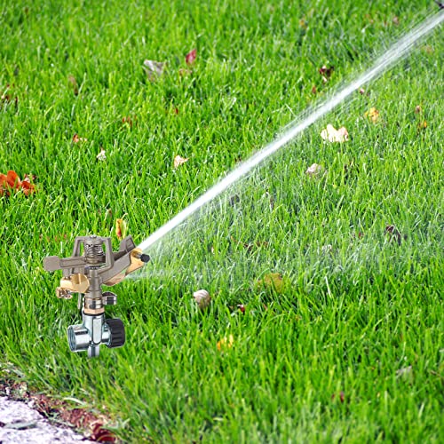 Impact Sprinklers Head Brass Pulsating Sprinklers With Zinc Alloy Spike Base, Adjustable 360 Degree Rotating Water Sprinklers For Yard Lawn Garden Large Area Grass Irrigation System (3 Pieces) #TOP5