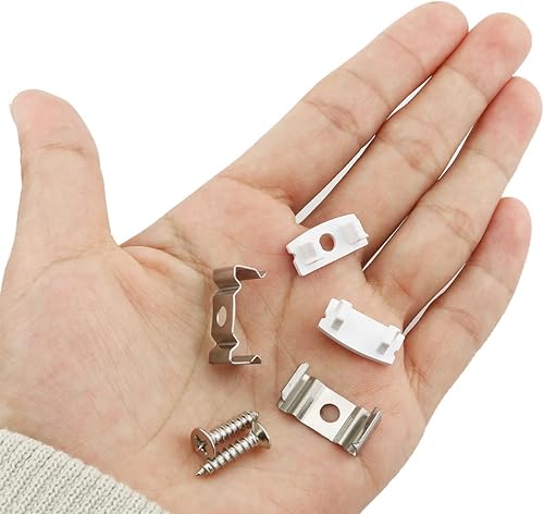 Miniatura 5 de ITROLLE 24 clips de montaje de metal de canal LED, tapas de extremo de canal LED para instalación de luces de tira LED, cubierta LED en forma de U,